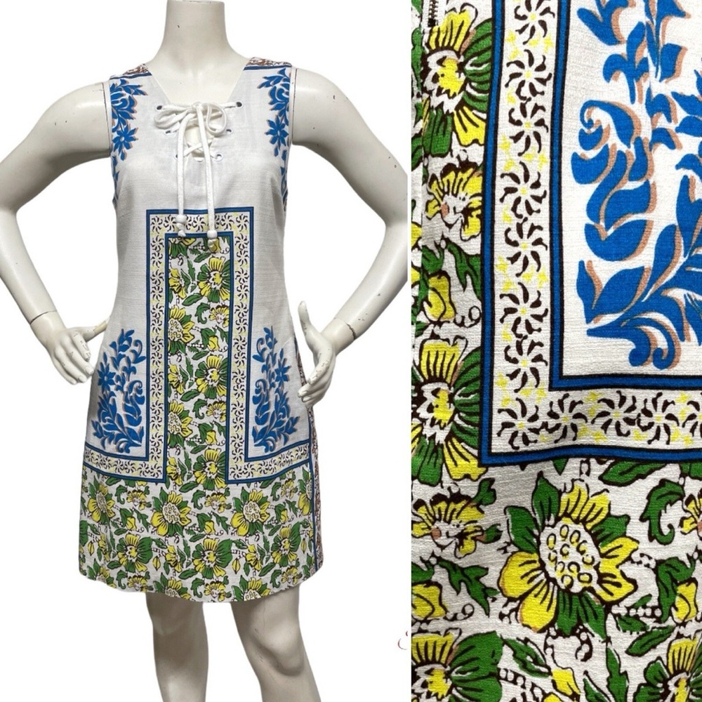 Anthropologie printed lace-up shift dress